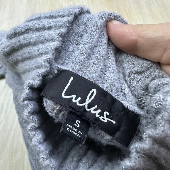 Lulus Gray Meeting Friends Ribbed Mock Neck Knit Cozy Pullover Sweater Small - Picture 9 of 14